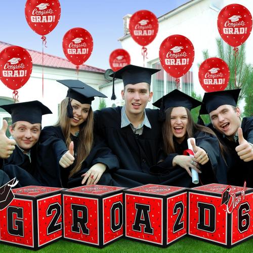 2026 Graduation Decorations Set - So Proud of You - Class of 2026 Balloon Boxes for Memorable Grad Party Supplies, Indoor/Outdoor Congrats Grad Home Door Décor Essentials（red and black）