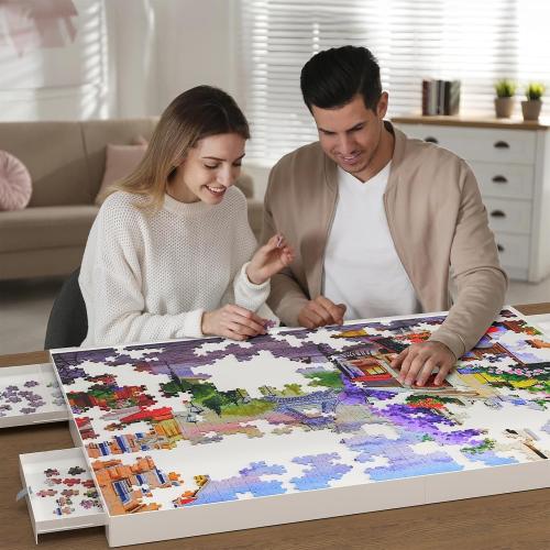 1500 Pieces Puzzle Board with Drawers and Cover,35x27Portable Jigsaw Puzzle Table for Adults Puzzle Tables with Drawers