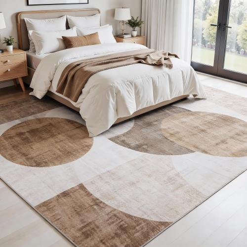 Washable Area Rug 8x10, Large Soft Rugs for Living Room Brown Carpet 8x10 Area Rugs for Bedroom Dining Room Non-Slip Stain Resistant Under Table Rug