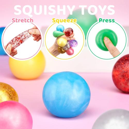JOYIN 24 Pack Mini Stress Balls, Squishy Balls for Adults, Stress Relief Fidget Toys Bulk, Glitter Squeeze Sensory Toys for Kids, Party Favors, Birthday Gifts Goodie Bags Stuffers