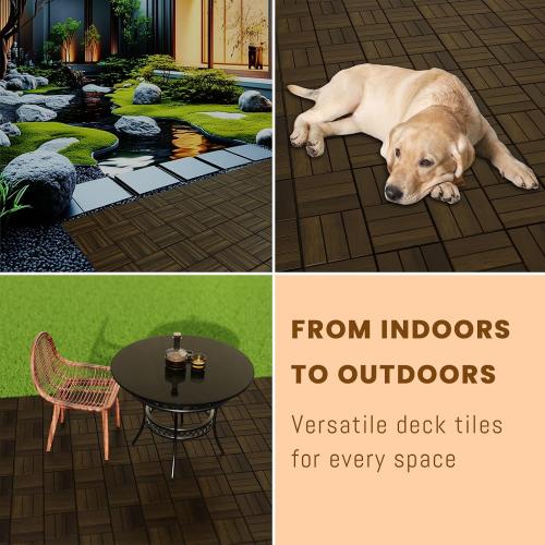 Acacia Wood Interlocking Deck Tiles, 12'' x12'' Outdoor Flooring for Balcony Decor, Backyard Paths & Garden Areas, Waterproof Wood Flooring Stable & Durable (27Pcs)