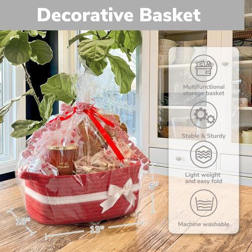CHICVITA Small Storage Basket for Gifts, Gift Baskets Empty, Baby Basket for Toys, Towels, Decorative Woven Rope Baskets for Living Room, Red, 13x 10x 5