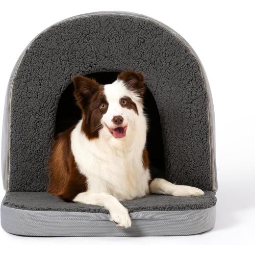 Orthopedic Dog Bed House - Dog House Indoor with Egg-Crate Foam - Tent Bed with Waterproof Lining & Nonskid Bottom, Ideal for Medium Breeds & Fits 30-Inch Crate - Gray