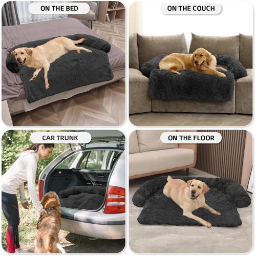 Calming Dog Bed Fluffy Plush Dog Mat for Furniture Protector with Removable Washable Cover for Large Medium Small Dogs and Cats (Extra Large(53x39.3x6), Dark Grey)
