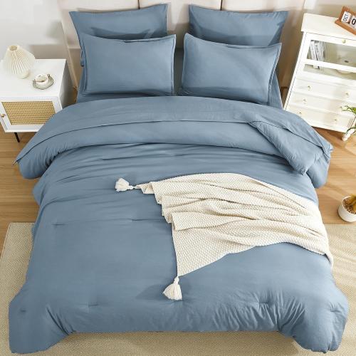 Litanika Twin/Twin XL Size Comforter Sets - 5 Pieces Bed in a Bag Grayish Blue, Lightweight Bed Set with Comforter, Sheets, Pillowcase & Sham