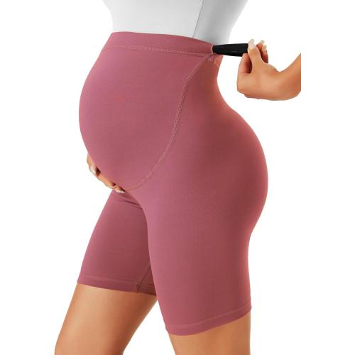 BONVIGOR Medium Black and Pink Buttercloud Maternity Shorts Over The Belly - 5/8 Biker Shorts for Pregnancy Workout Yoga Athletic Casual Lounge