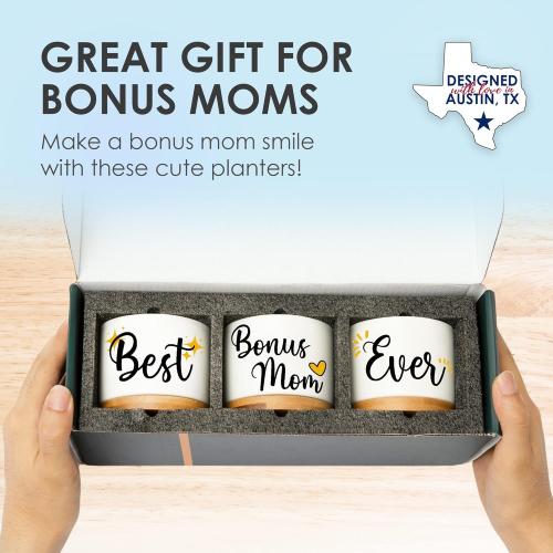 Rosa Vila Bonus Mom Planters, Bonus Mom Gifts from Son & Daughter, Best Ever Gifts for Stepmom Gifts for Mother-in-Law, Stepmom Presents for Birthday, Presents for Your Second Mother