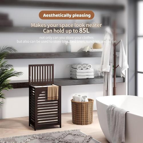 Laundry Hamper with Lid (16.9 * 13 * 26.5inches) Large Bamboo Laundry Bin Basket 85L Clothes Hamper with 1 Removable Bag Storage baskets for Bathroom(Brown)