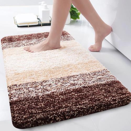 Brown Arotive Microfiber Bathroom Rugs, Shaggy Soft and Absorbent Bath Rug, Non-Slip, Thick Plush Machine Washable Dry Bath Mats for Bathroom, Tub and Shower, Brown
