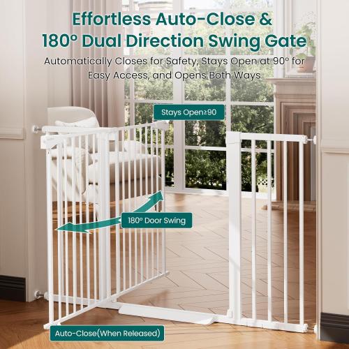 Cumbor 36 Extra Tall Baby Gate, 30-54 Wide Dog Gates for Large Dogs, Dual Lock & Self-Closing Child Gate for Stairs, Doorways & Hallways, Pressure Mounted Safety Proofing for Babies & Pets, White