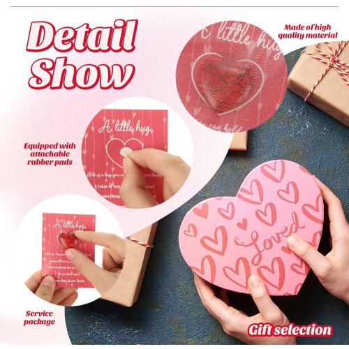 Tondiamo 60 Sets Pocket Hug Valentines Gift Bulk, 0.8 Inch Natural Heart Crystal Worry Stones with Hug Cards and Organza Bags, Small Cute Love Pocket Tokens for Friend, Couples, Office Employee, Staff