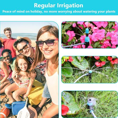 Drip Irrigation System Kit with Water Timer 100FT，1/2 inch Hose 1/4 inch Distribution Tubing，Water Timer for Garden Hose with Anti-Leakage Quick Connector and Drip Emitters,for Potted Plant