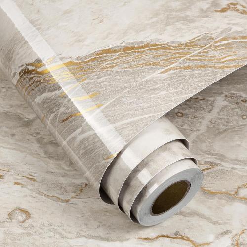 FunStick 36x200 Thick Gold Beige Marble Contact Paper Peel and Stick Countertops for Kitchen Cabinet Wallpaper Waterproof Removable Marble Wall Paper Vinyl Wrap for Bathroom Counter Tops Table Desk