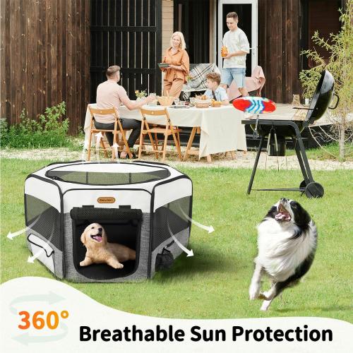 Dog Playpen, Portable Pet Playpen, Puppy Playpen, Cat Playpen with Carrying Case, Dog Playpen for Small Dogs Indoor/ Outdoor, Removable Mesh Shade Cover