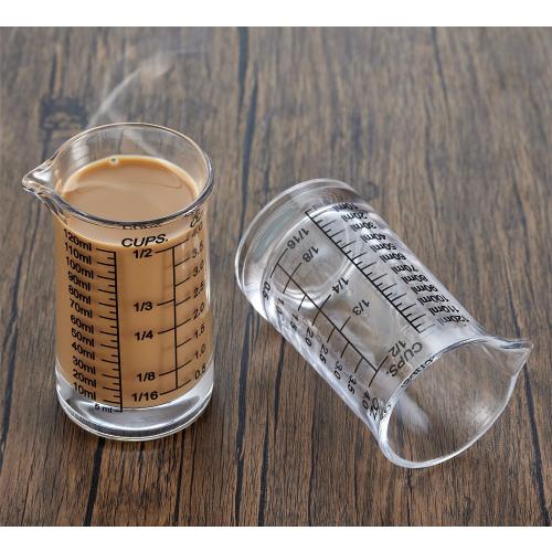 Ackers 4oz Glass Measuring Cup – Shot Glass with Ounce,Ml,Cups Markings for Kitchen & Bar(Pack of 2)