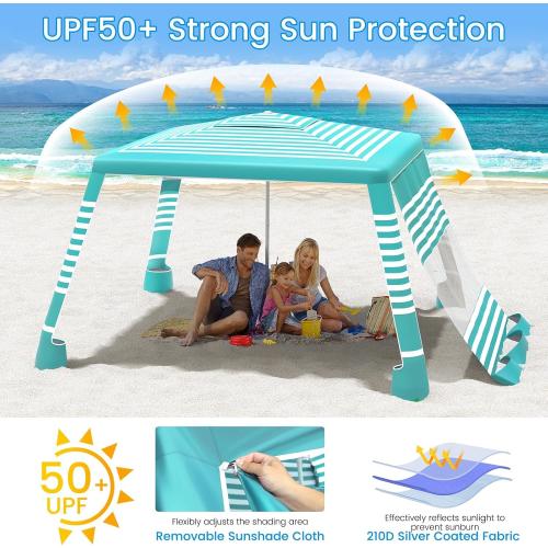 MoKo Beach Cabana, 8'×8' Large Beach Canopy with Side Wall, UPF 50  Protection Easy Setup Beach Tent Sun Shelter, Adjustable Height Wind Resistant Cabana Beach Tent for Whole Family, Green Stripe