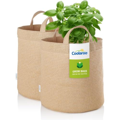 Coolaroo 2-Pack 5 Gallon Heavy Duty Plant/Vegetable/Herb/Fruit Breathable Fabric Grow Planter Pot Bags with Handles, Desert Sand
