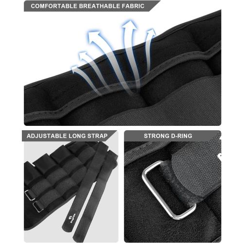 Adjustable Ankle Weights 1-3/4/5/6/8/10/12/15/20 LBS Pair with Removable Weight for Jogging, Gymnastics, Aerobics, Physical Therapy