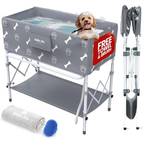 Dog Bath Tub - Free Brush & Towel – Foldable & Portable Dog Washing Station – Lightweight Elevated Design for Indoor & Outdoor Grooming