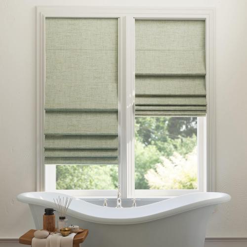 Sun Zero Seraphina Textured Total Blackout Cordless Roman Shade, 31 x 64, Sage Green