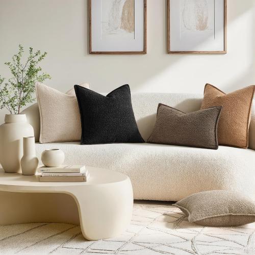 MIULEE Pack of 2 Decorative Textured Boucle Throw Pillow Covers 12x20 Inch Dark Brown Broadside Thick Boho Lumbar Pillows for Farmhouse Accents Sofa Couch Bedroom Living Room Home Decor