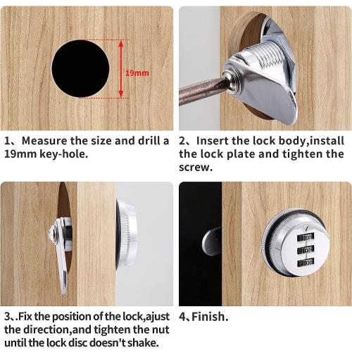 3 Pack Combination Cabinet Cam Lock with 1-1/8'' Cylinder and Chrome Finish, Security Combi-Cam Lock for Cabinet Filing Drawers Mailbox, Silver