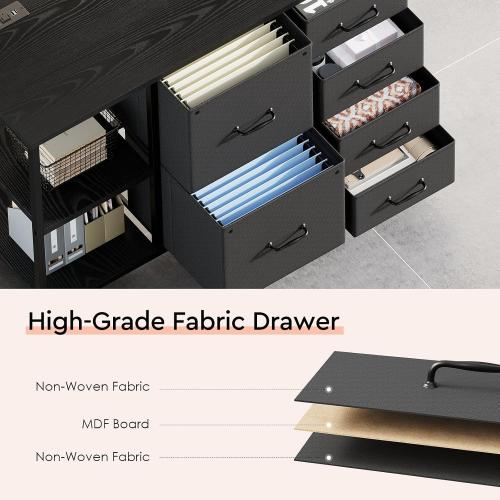 6 Drawer File Cabinet with Charging Station Rolling Printer Stand with Open Storage Shelf Fabric Lateral Filing Cabinet for Home Office,Black