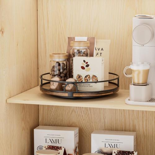 LAMU 11'' Rotating Lazy Susan Organizer, Wooden Lazy Susan Turntable