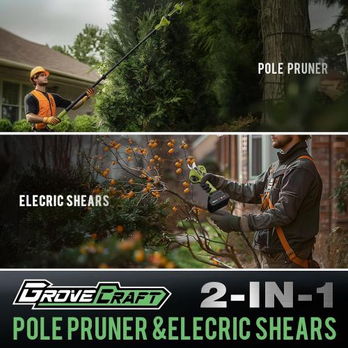 20V 2-in-1 Brushless Pole Pruning Shear with 2 Battery, Battery Powered Cordless Electric Pruning with Lubricant 11