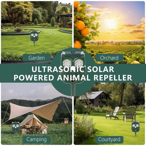 2Pack 2025 Solar Ultrasonic in Repellent Defender Rat, Squirrel, Deer, Raccoon, Skunk, Rabbit, Mole, Dog, Cat, Waterproof with Motion Detector LED Flash Lights for Yard Lawns Garden