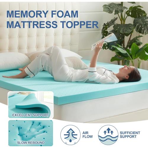 LIGHT BLUE 2 Inch Memory Foam Mattress Topper Full, Mattress Pad Gel Infused Foam Bed Topper, Ventilated Soft Blue,Full Size