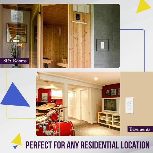 ENERLITES 1-Hour Countdown Timer Switch, 1-5-10-20-30-60 Min, for Bathroom Fans, Heaters, Lights, LED Indicator, 120VAC 800W, No Neutral Wire Required, UL Listed, HET06-J6-W, White, 1 Pack