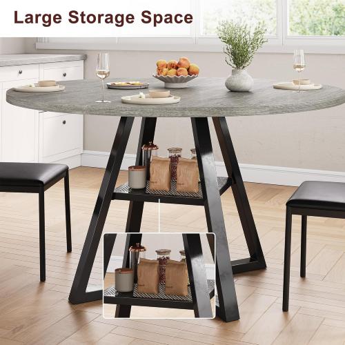 Size 47 Color Grey Round Dining Table for 4,Kitchen Dining Room Circle Dinner Pedestal Table,Space Saving Wood Kitchen & Dining Room Furniture (Grey, 47In)