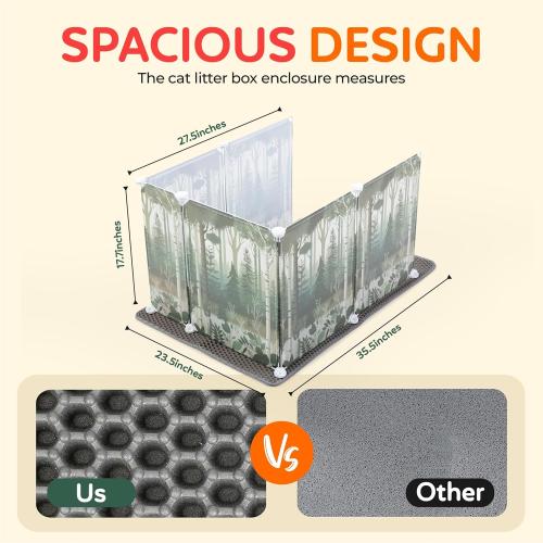 Willow & Duke Extra Large Cat Litter Box Enclosure Shield with Forest Design & Litter Mat - High-Sided Litter Box Splash Guard, Pee Shield, Easy to Clean Scatter Guard for Mess-Free Home