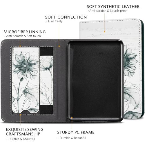 Size 6 CoBak Case with Stand for for 6 Kindle (2024 & 2022, 11th Gen) – PU Leather Smart Cover with Auto Sleep/Wake & Hand Strap, Premium Protective Case for Kindle Basic