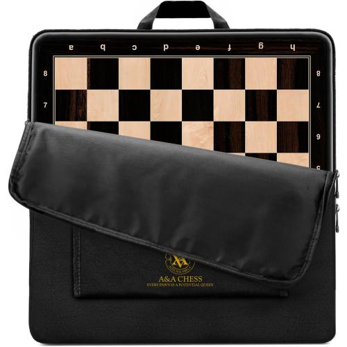 A&A 18.87 Professional Wooden Tournament Chess Board with Storage Bag / 2 Squares w/ Notation
