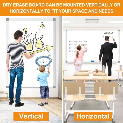 Large Magnetic Dry Erase Whiteboard, 60X40 White Board for Wall with Long Pen Tray, Dry Erase White Board for Home Office Classroom