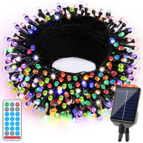 Solar Christmas Lights Outdoor Waterproof,13 Modes 118Ft 300LED Solar Powered String Lights for Tree Outside Garden Patio Fence Christmas Decorations (Multicolored)