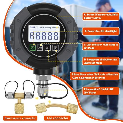 Pro HVAC Micron Vacuum Gauge, Digital AC Micron Gauge 0-75000 Microns