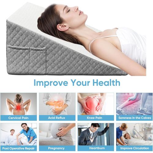 Wedge Pillow, 7.5 Inch Bed Wedge Pillow for Headboard, Pillow Wedge for Acid Reflux Relief, After Surgery, Sleeping，Back Pain Relief, Memory Foam Top, LightGrey