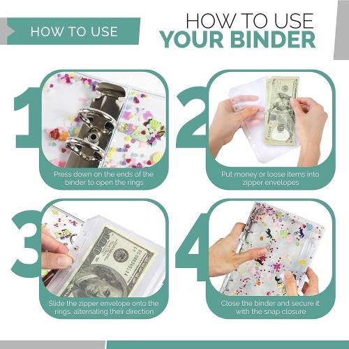 A6 Binder Cover, 12 Clear Envelopes, Budget Binder, Cash Envelopes for Budgeting, Budget Planner Organizer with Cash Envelopes, Ideal for Tracking, Organizing Finances with Ease