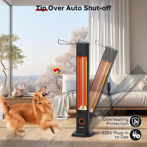 Outdoor Electric Patio Heater, ThermoMate 1500W Freestanding & Wall-mounted Infrared Heater with Remote, 8 Heat Levels, 8H Timers, Tip-Over & Overheat Protection, IP65 Waterproof Tower Space Heater