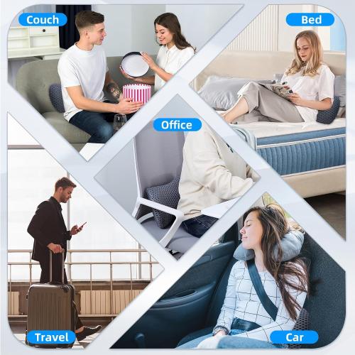 Grey Lumbar Pillow, Memory Foam Lumbar Support Pillow for Office Chair and Car Seat, Back Support Pillow for Lower Back Pain Relief, Support Cushion Back Pillow for Sleeping, Driving, Resting