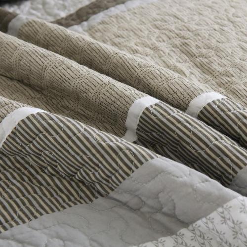 Color Grey 3 Piece King Bedspreads - 100% Cotton Oversized King Quilt with 2 Pillow Shams, Farmhouse Lightweight Stripe Bedspread Coverlet Sets, Brown/Gray/Beige
