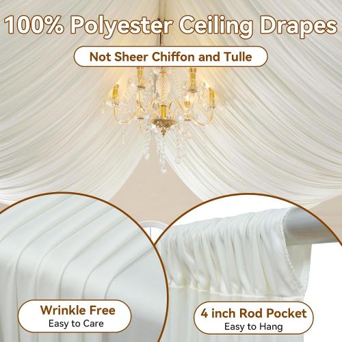 20ft×40ft Ivory Ceiling Drapes for Weddings Parties, 20×40  Long Ceiling Curtain for Tent Canopy,Wrinkle Free Silk Easy to Draping&Hang Ivory Drapes for Event Church Stage Photo Bedroom