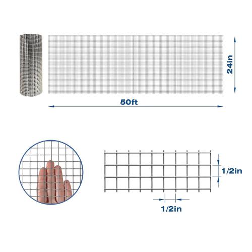 20GA Galvanized After Welding Hardware Cloth 24 in x 50 ft - 1/2 x1/2 inch Mesh