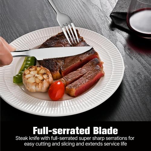 KINGSTONE 36-Piece Silverware Set with Steak Knives, Flatware Set for 6, Stainless Steel Tableware Cutlery Set for Home Restaurant, Mirror Finish,Modern Design