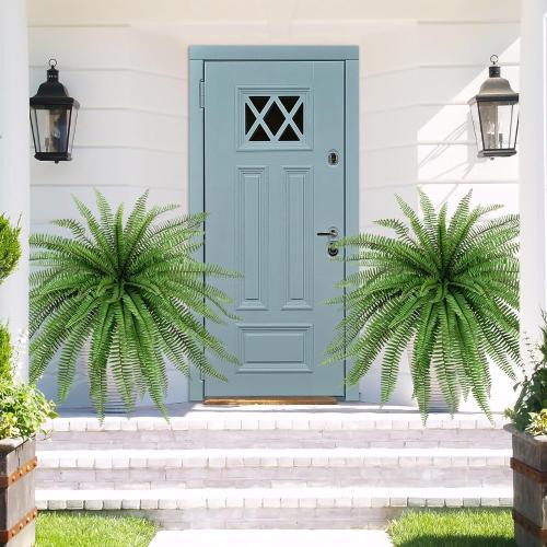 Velener 36 Inch Artificial Boston Fern Large Hanging Plant, Fake Fern Plants Bush Indoor for Home Decor, Faux Plants Outdoor, Garden, Office, Garden Decoration(Green)