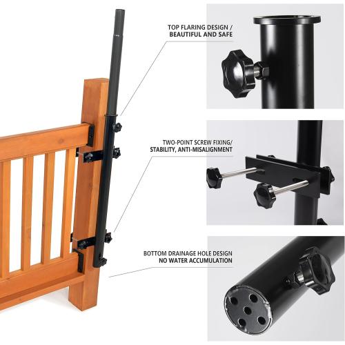 Heavy Duty 304 Stainless Steel Patio Umbrella Holder,for Outdoor Fixed Deck Railing (Fit Max OD 1.9 Inch) Sun Umbrella Base and Bracket(Post, Black)