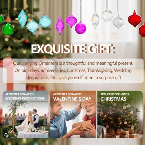 3 Pcs Hand Blown Glass Christmas Ornaments Hanging Baubles for Xmas Tree Decorations (Blue)